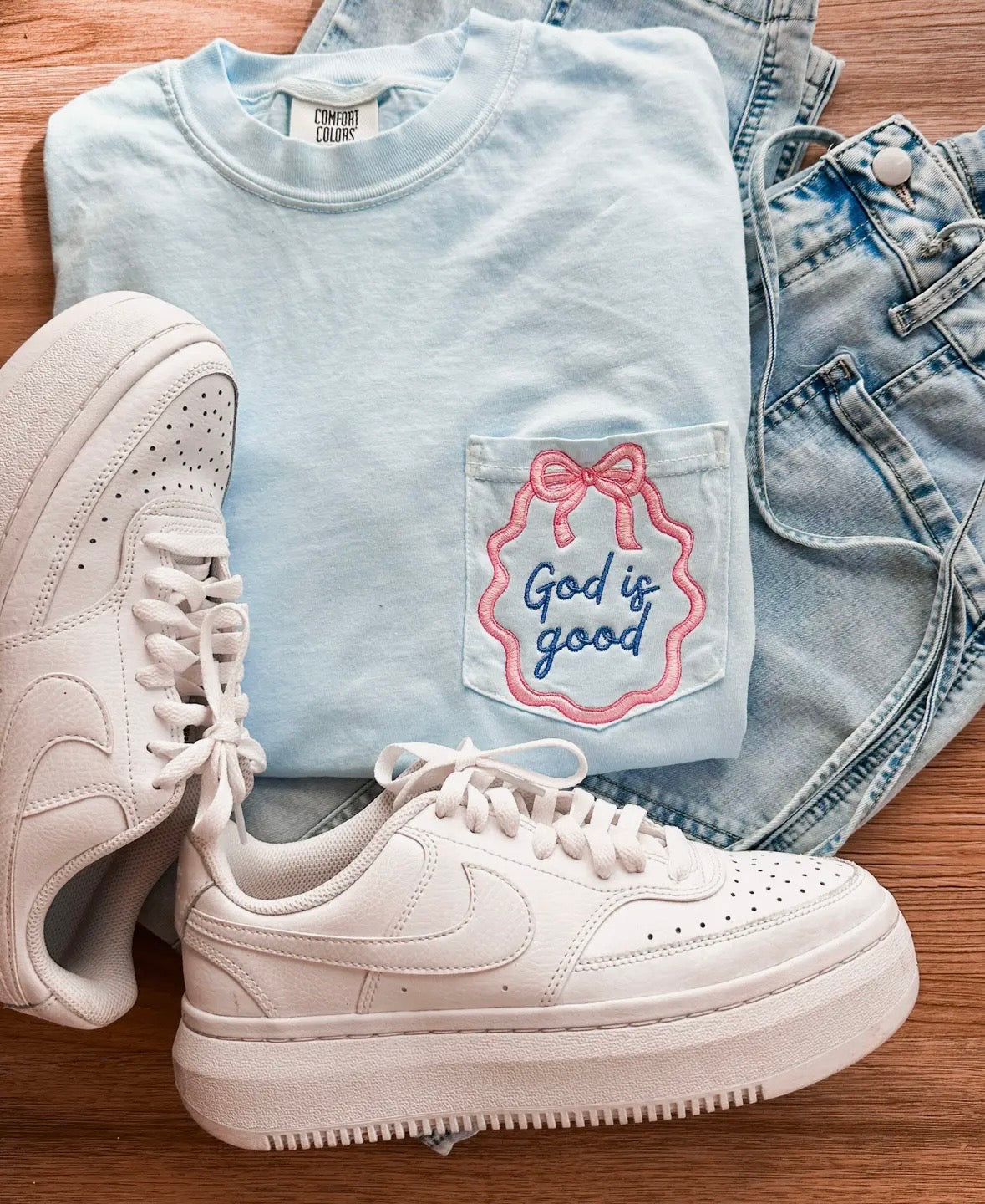 God is Good Embroidered Pocket Tee