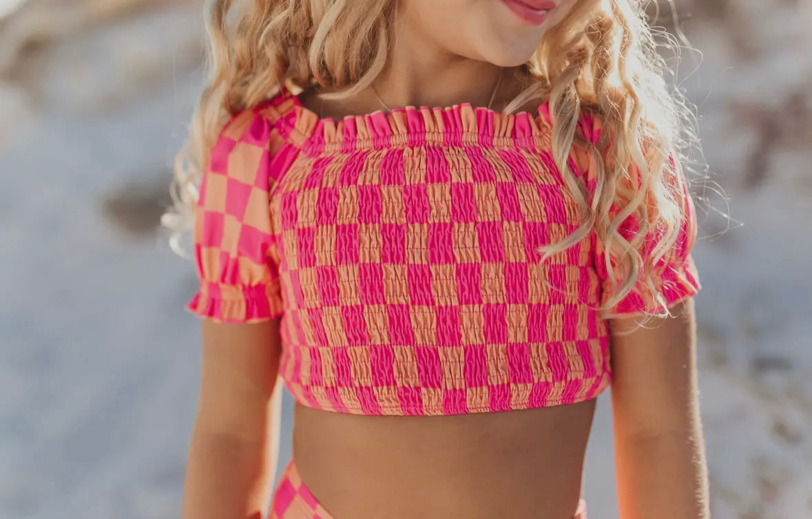 Tangerine + Pink Ruched 2 Piece Swim