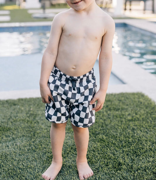 Wavy Checkered Swim Shorts