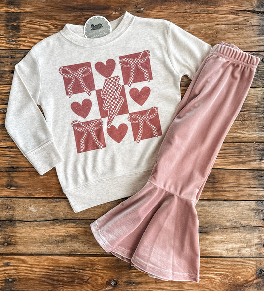 BABY PINK VELVET BELL BOTTOMS