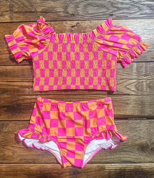 Tangerine + Pink Ruched 2 Piece Swim