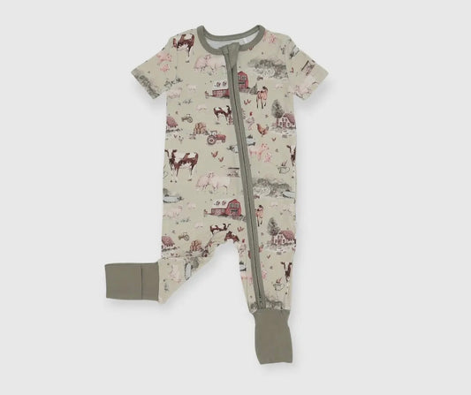 On the Farm Bamboo (Short Sleeve Zippy / 2 Piece Set)