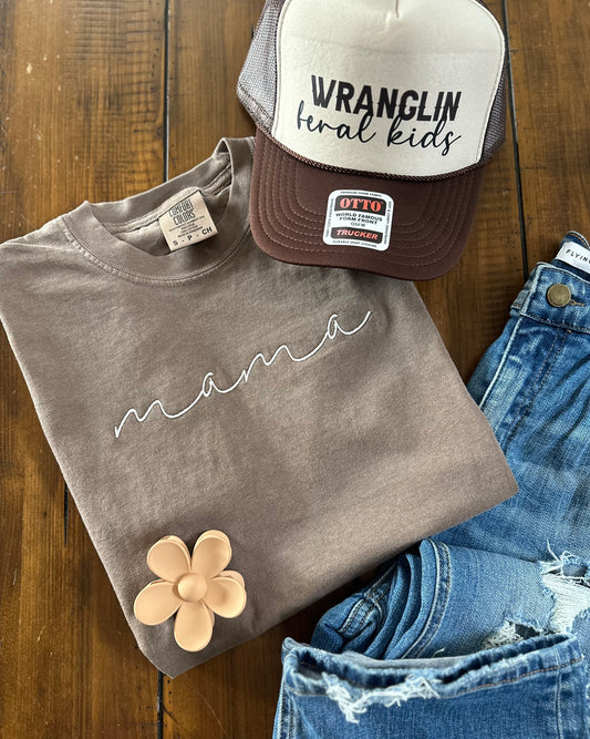 Comfort Colors Embroidered “mama” Short Sleeve Tee