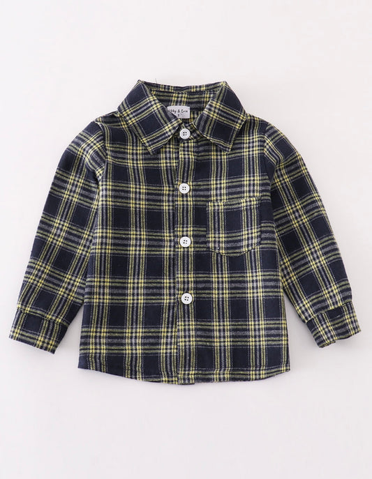 Navy Plaid Button Down Shirt