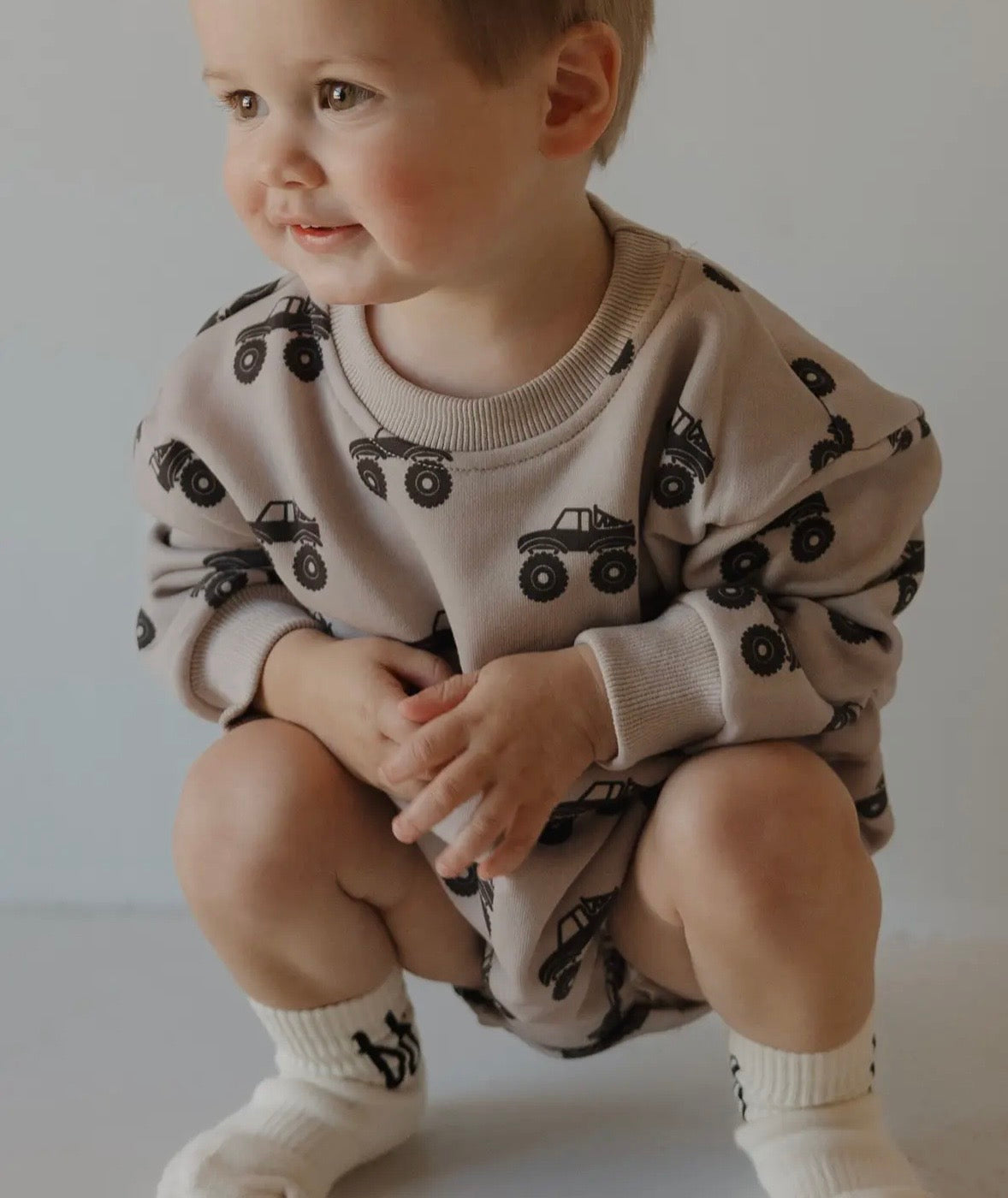 Monster Truck Sweatshirt Romper