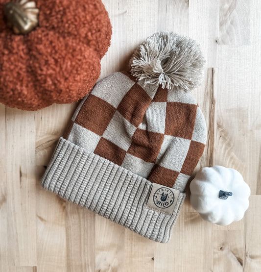 Rust + Beige Checkered Beanie